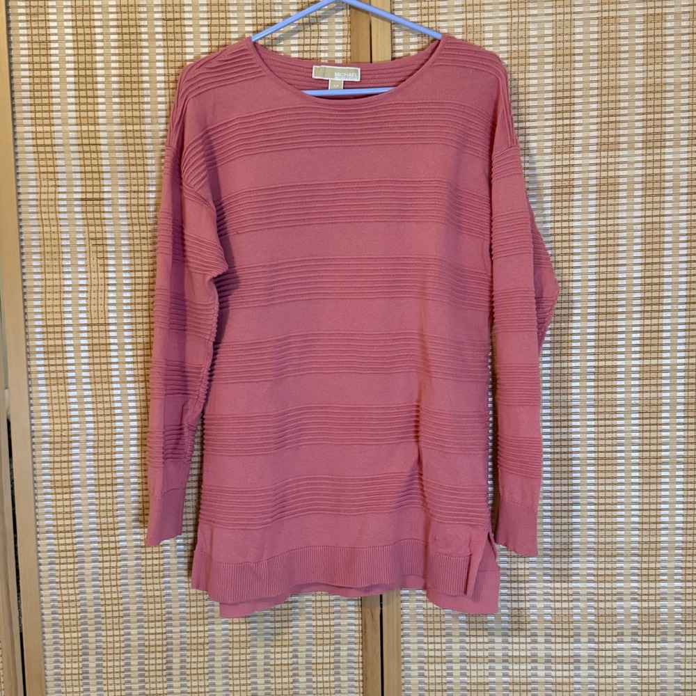 Michael Kors Women Coral Pink Ribbed Knit Long Sleeve Sweater Size S Small